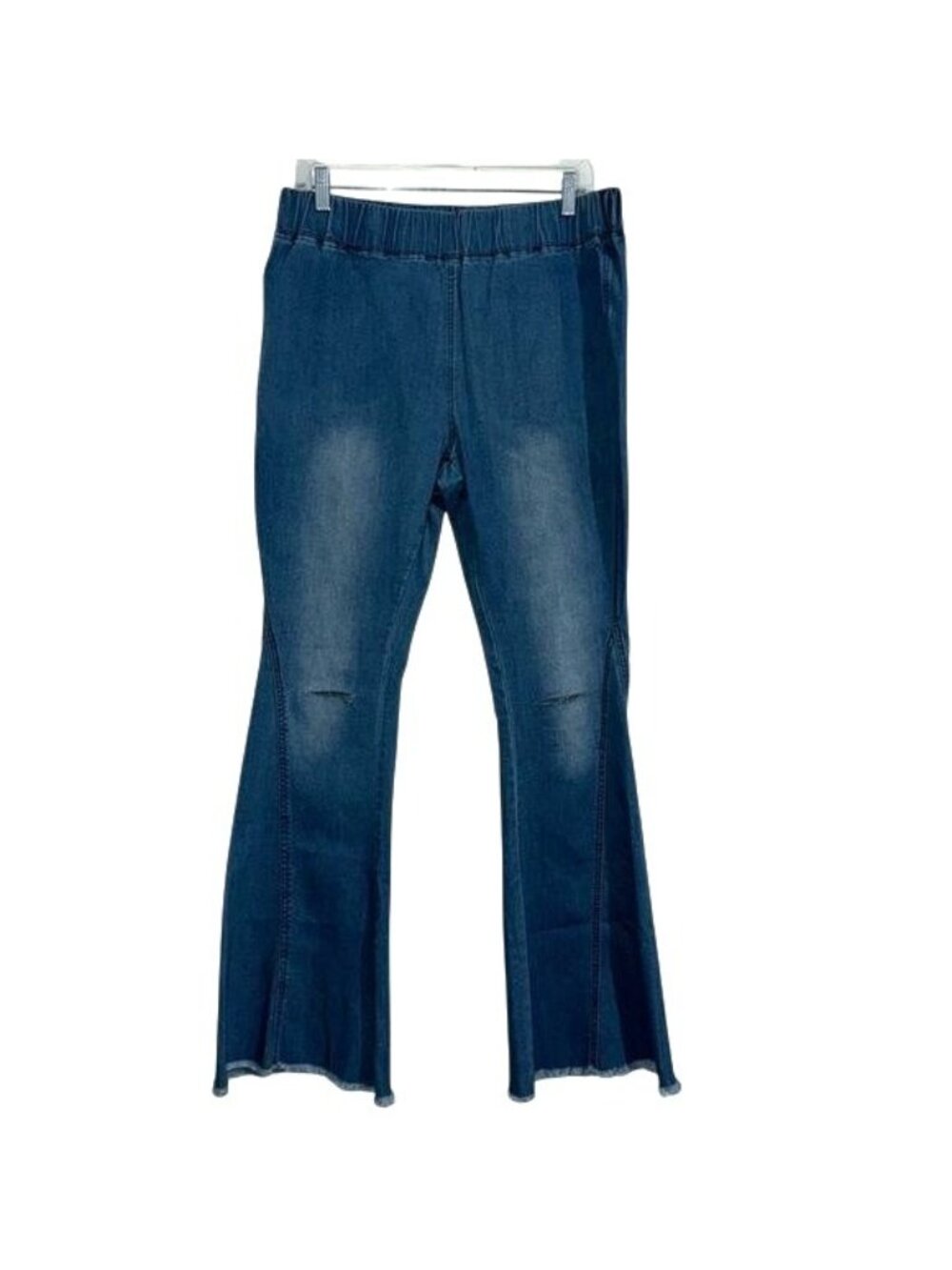 Womens XL Denim Bell-Bottom Jeans With Frayed Hem